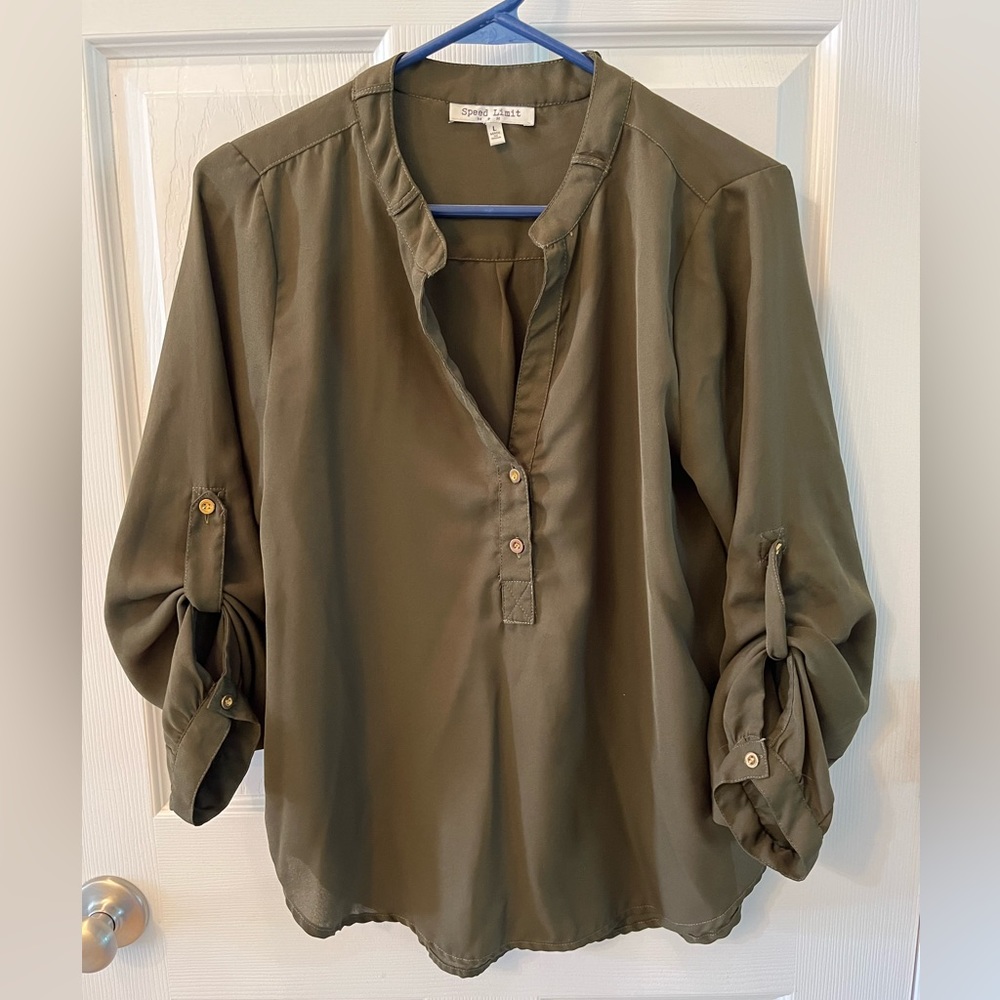 Speed Limit MPH V-Neck Long Sleeve Blouse